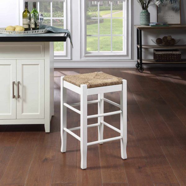 Square Rush Backless Wood Stool